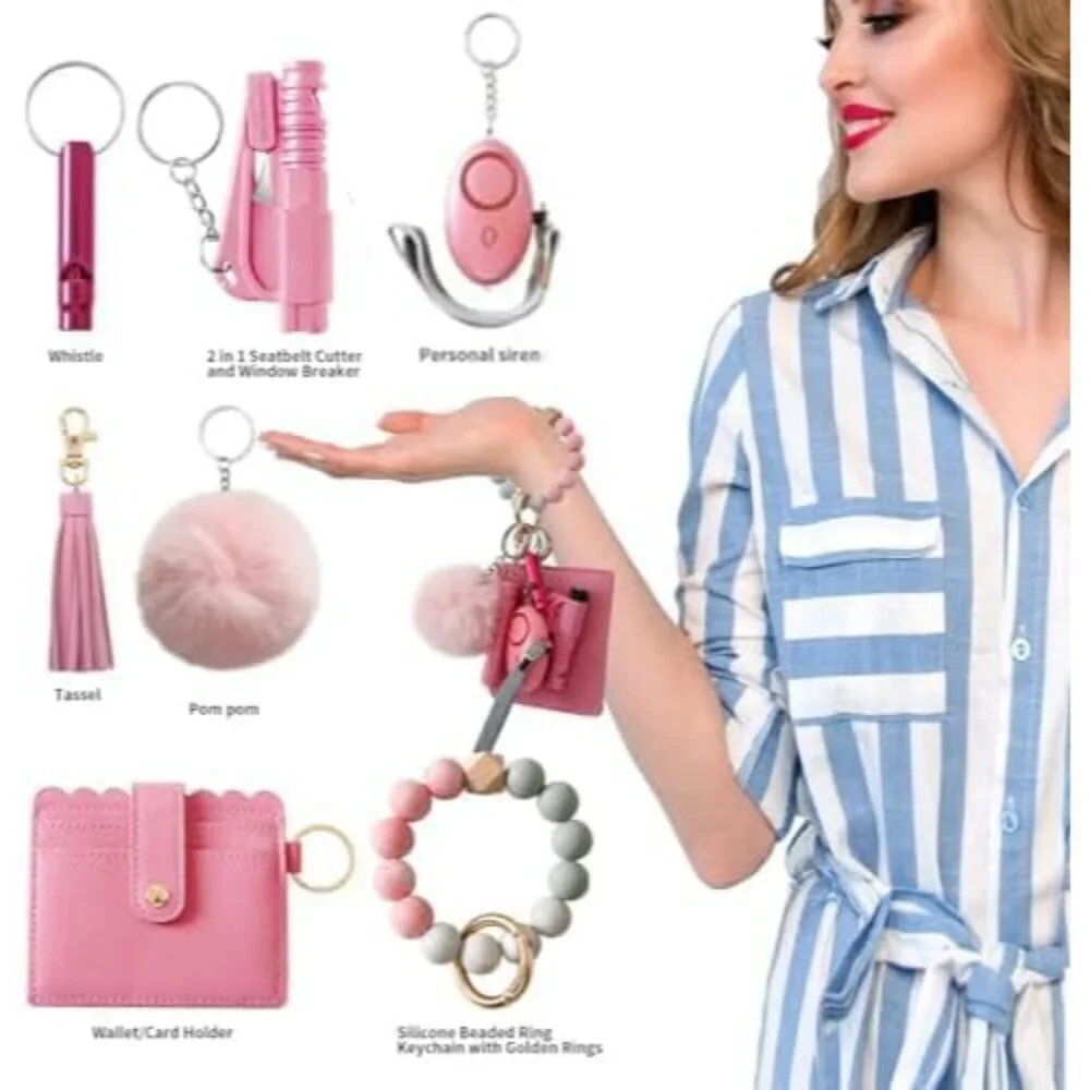 Wristlet Keychain Set with Wallet Saniztizer Bottle Opener for Women